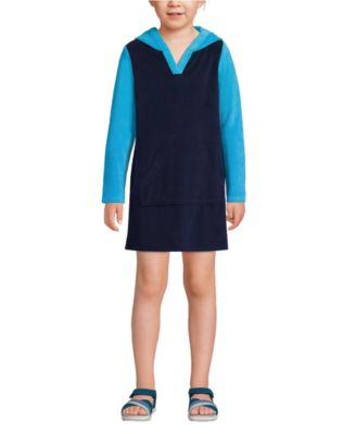 Girls Long Sleeve Hooded Front Pocket Terry Cloth Swimsuit Cover-Up