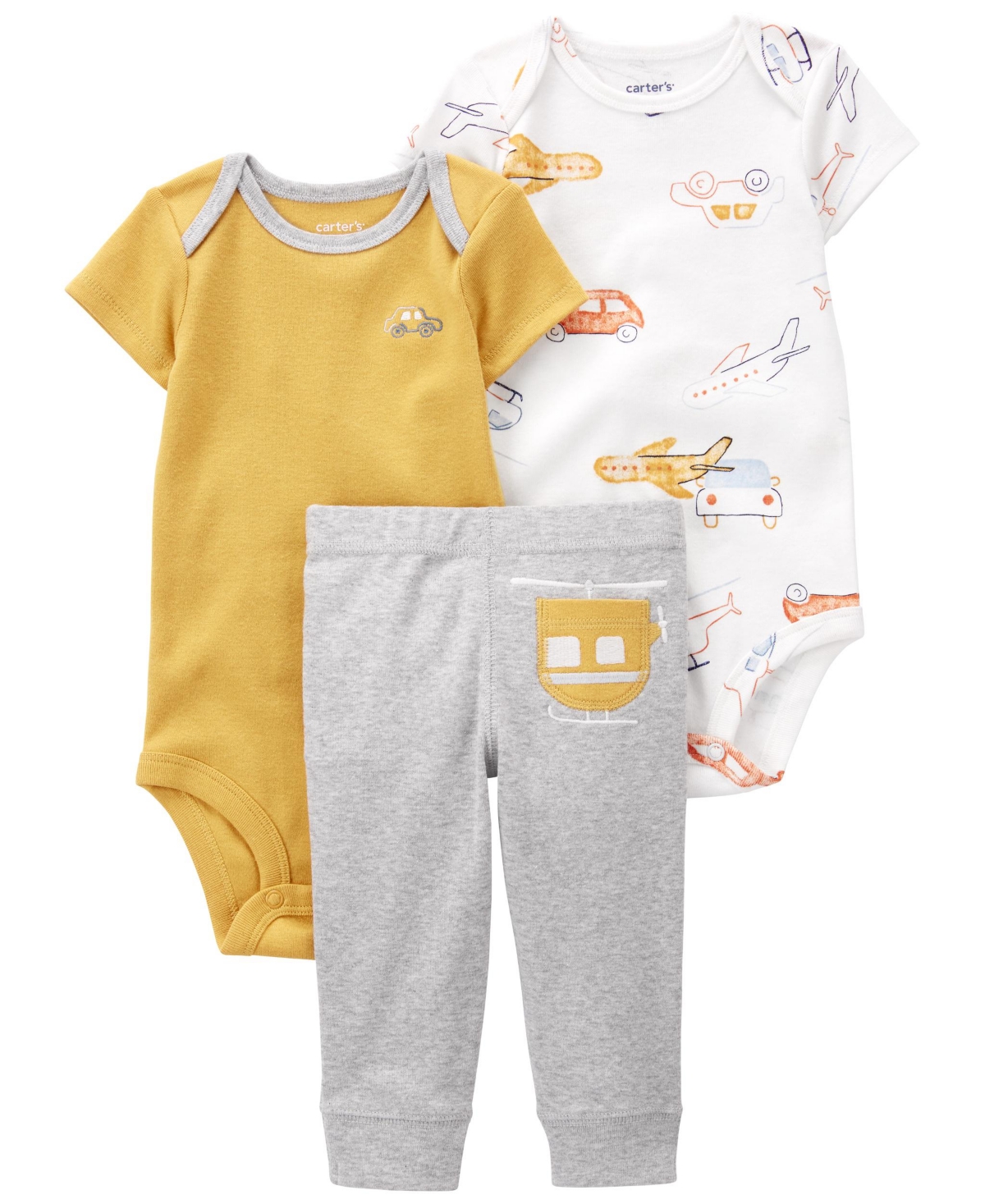 Carter's Baby Boys Helicopter Bodysuit And Pants, 3 Piece Set In Yellow