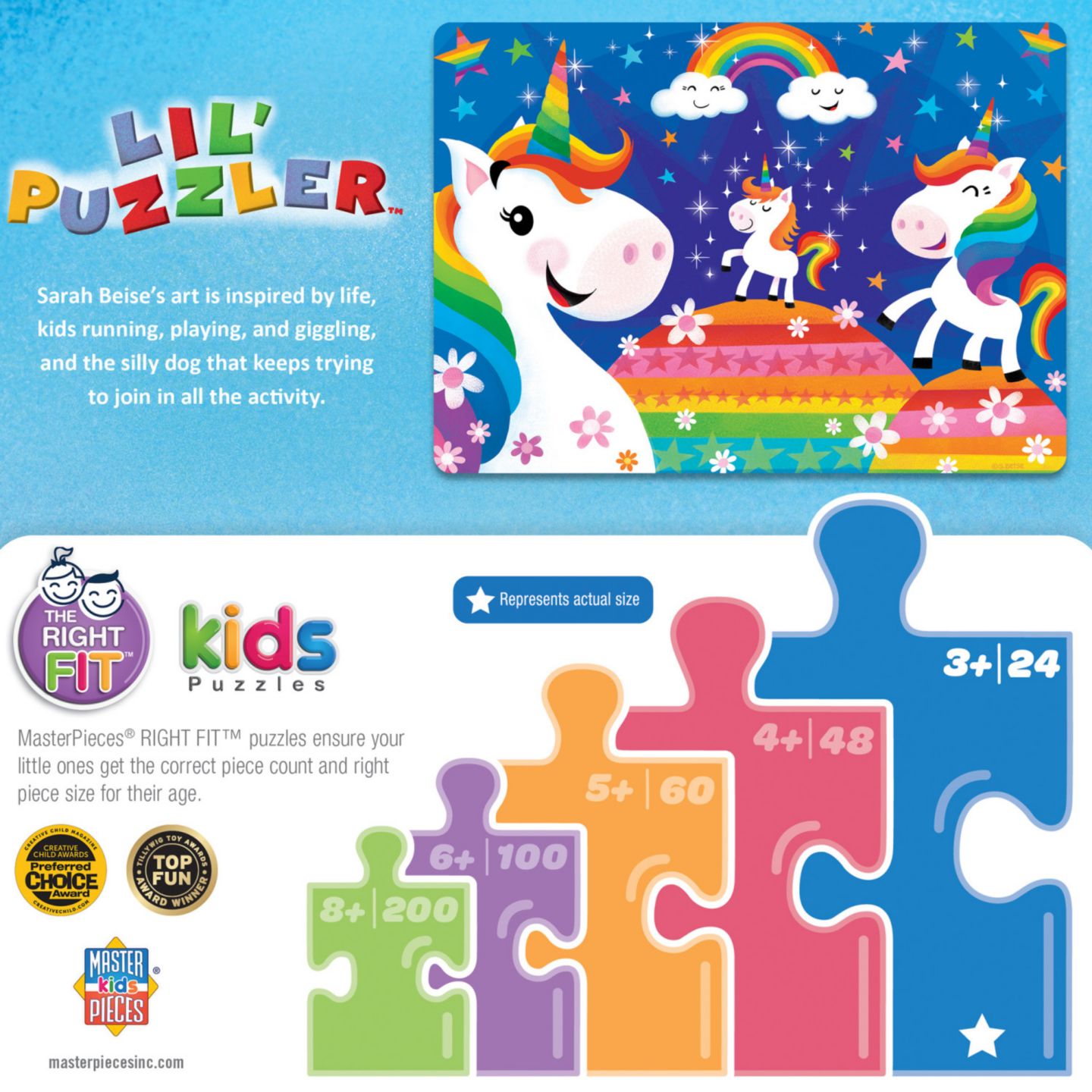 Детский пазл MasterPieces Puzzles Lil Puzzler Rainbow Unicorns 24 Piece Jigsaw Puzzle, Ages 3+, цвет: Разноцветный — фото 3