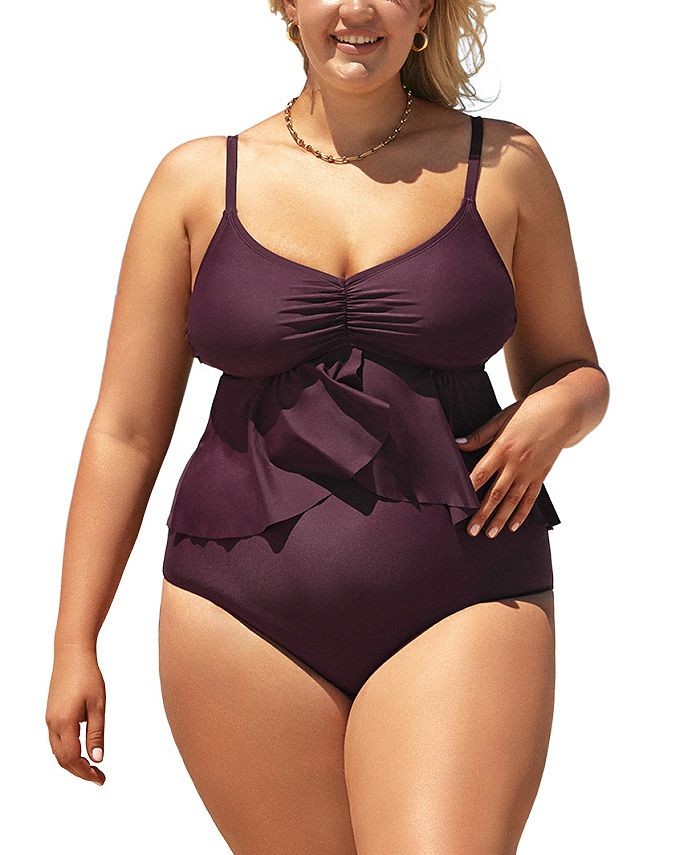 CUPSHE Women's Boho Rhapsody Flounce Tankini & High Waist Plus Size