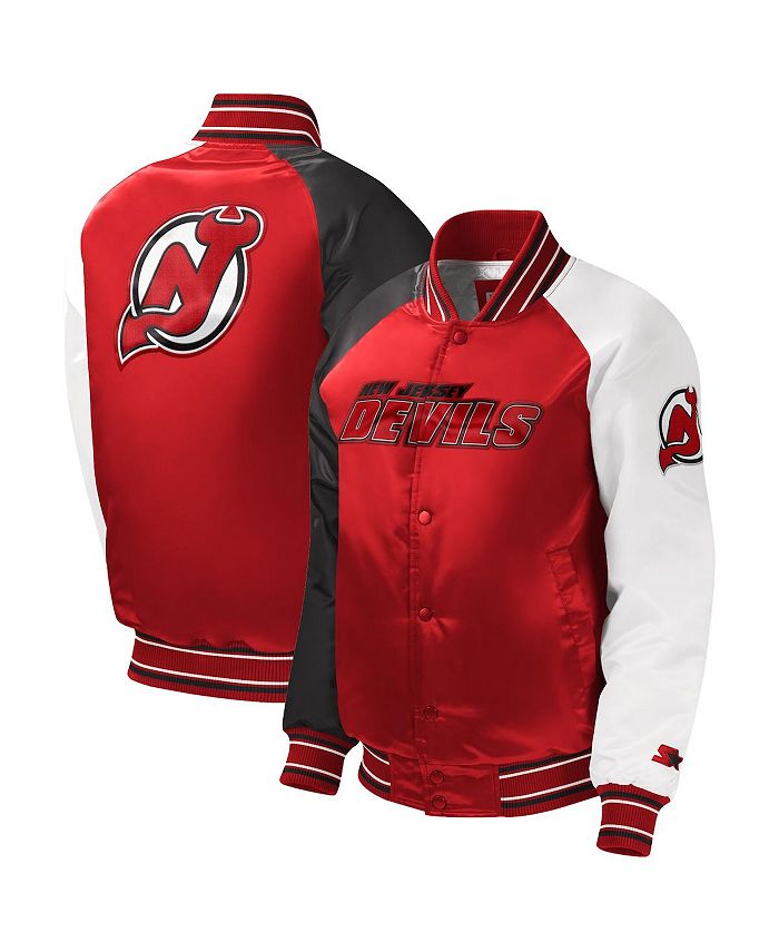 Men's Starter Red New Jersey Devils O-Line Varsity Full-Snap Jacket