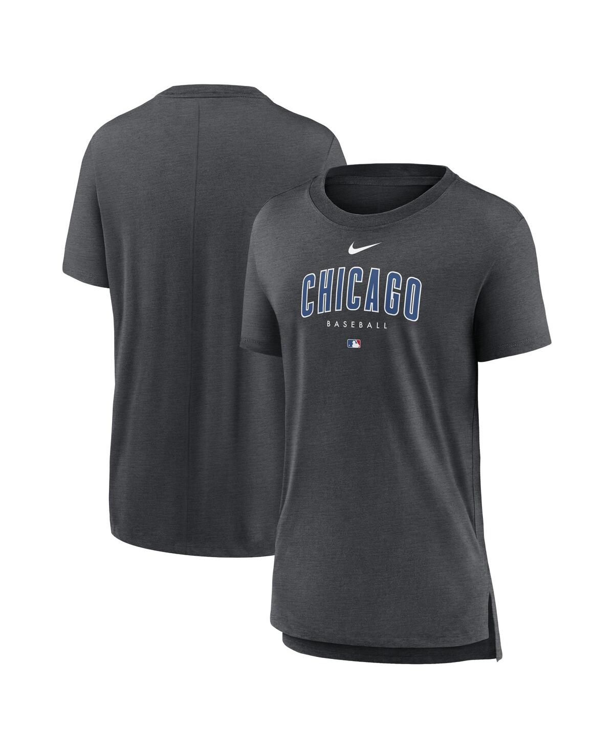 Women's NikeChicago Cubs Authentic Collection Early Work Tri-Blend T-shirt - Heather Charcoal