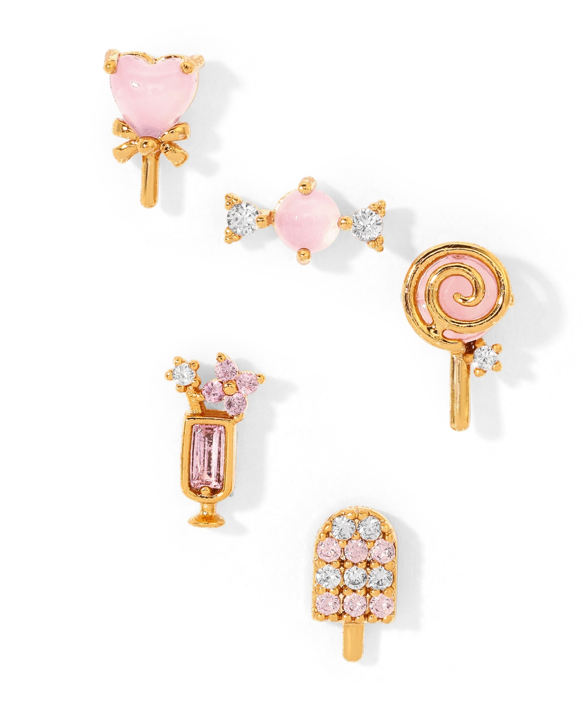 Girls Crew Crystal Pink Candy Sweet Tooth Stud Earring Set In Gold