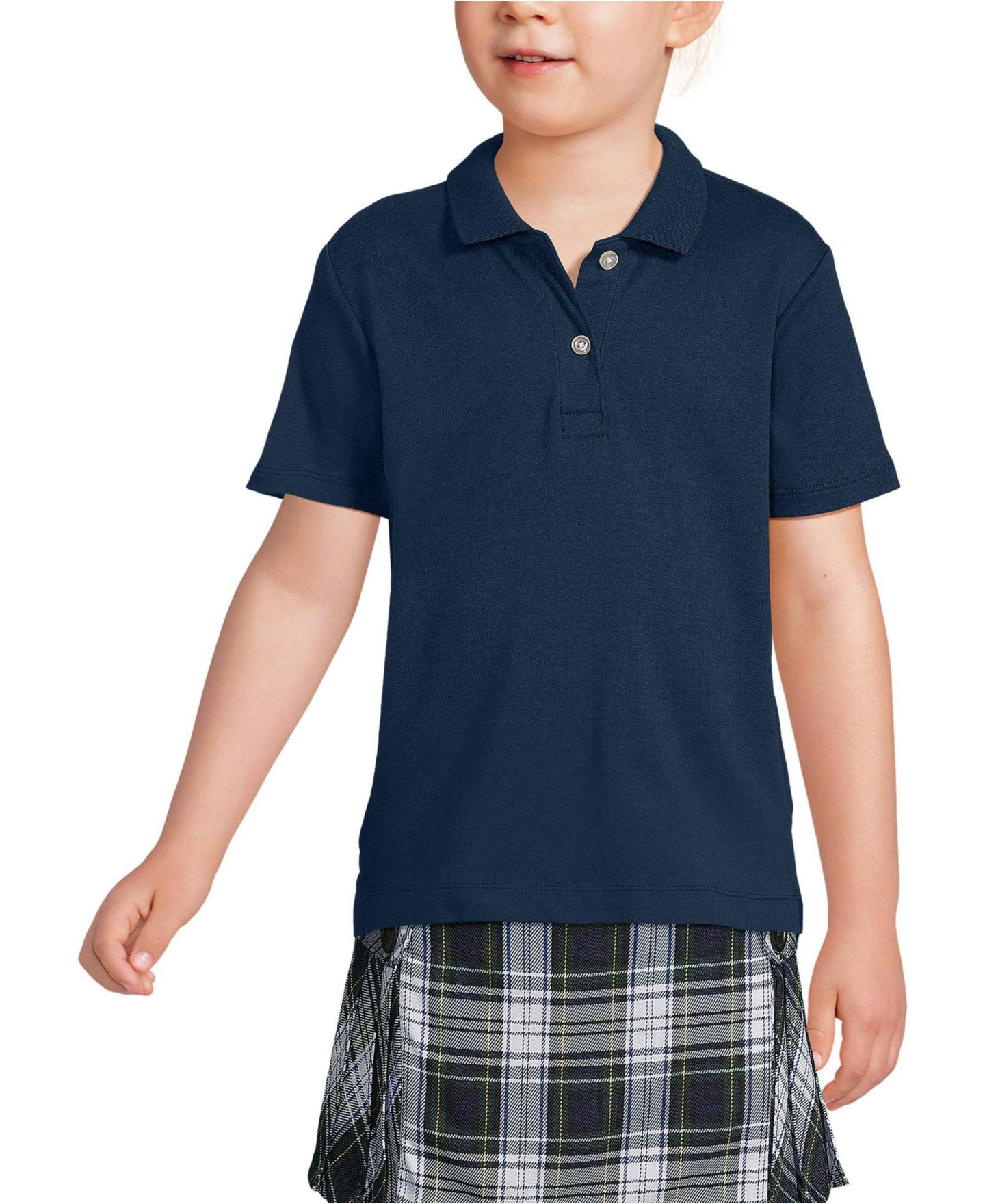 Детское поло Lands' End School Uniform Girls Short Sleeve Feminine Fit Interlock Polo Shirt, цвет: Тёмно-синий — фото 14