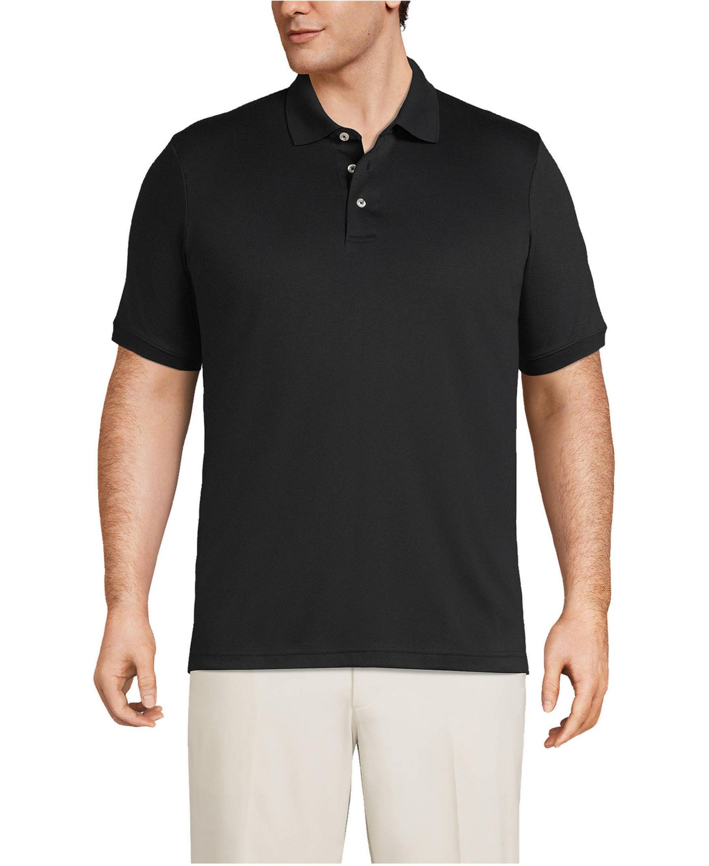 Мужское поло Lands' End Big & Tall Short Sleeve Cotton Supima Polo Shirt, цвет: Чёрный — фото 1