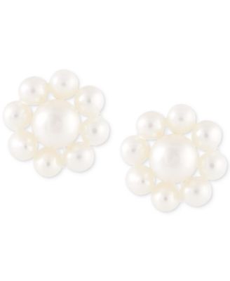 Cultured Freshwater Pearl (2-3/4 - 4-1/2mm) Flower Stud Earrings in 14K Gold