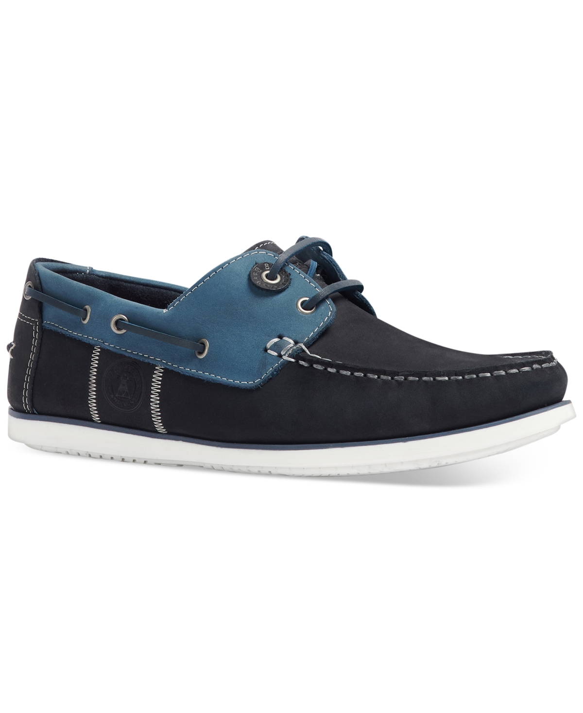 Shop Barbour Men's Leather & Suede Wake 2-eye Boat Shoes In Washed Blue
