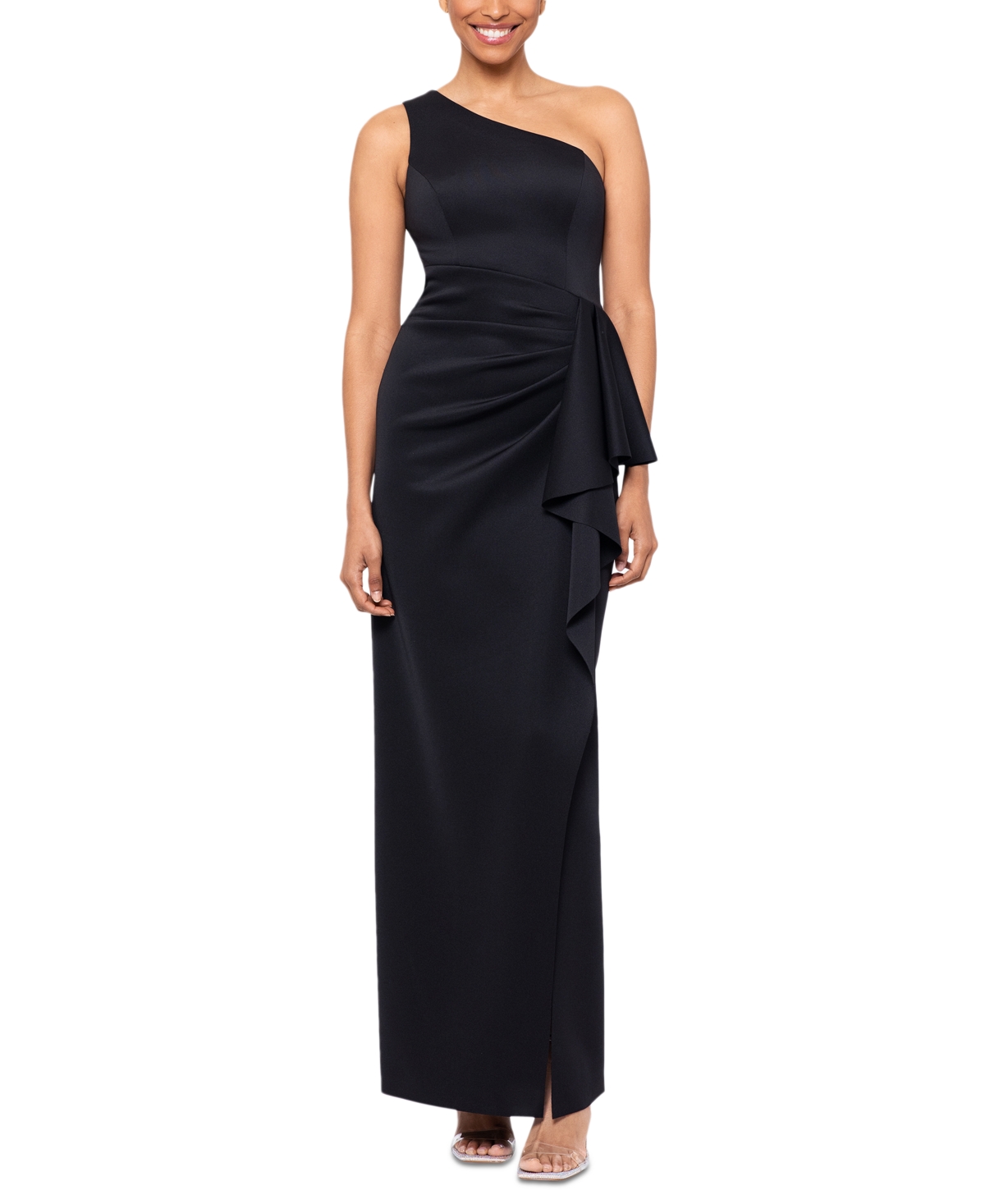 Xscape Women's One-shoulder Ruffled Long Fit & Flare Dress In Black