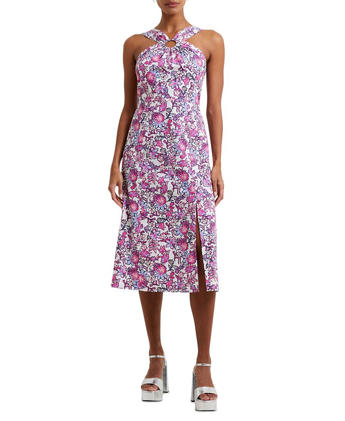 French Connection Women s Fontini Cotton Ring Halter Midi Dress