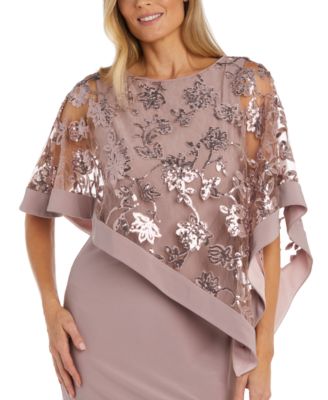 Women's Sequined Floral-Lace Poncho Dress
