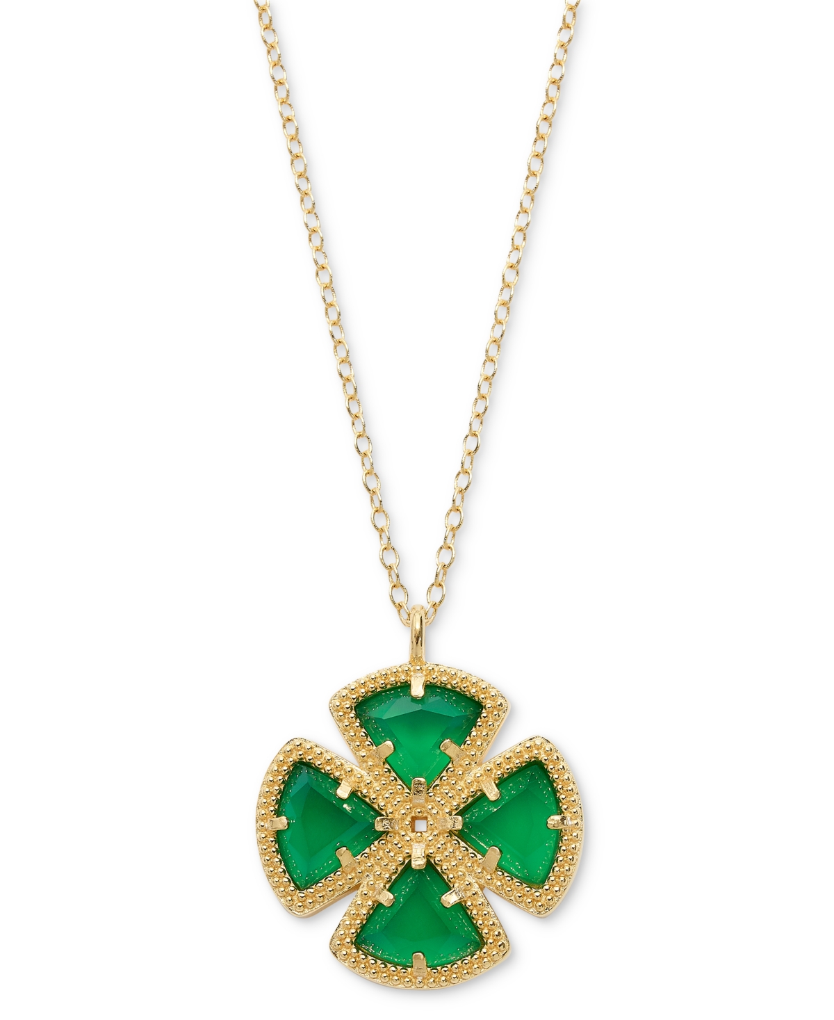 Macy's Green Agate Clover 18" Pendant Necklace (2-7/8 Ct. T.w.) In 14k Gold-plated Sterling Silver (also In