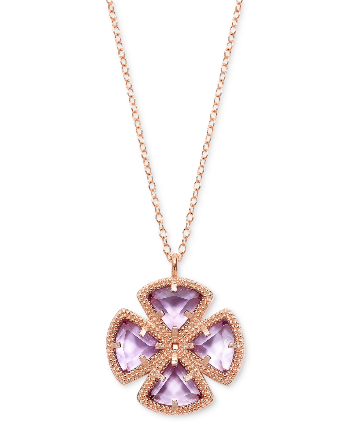 Macy's Green Agate Clover 18" Pendant Necklace (2-7/8 Ct. T.w.) In 14k Gold-plated Sterling Silver (also In In Amethyst