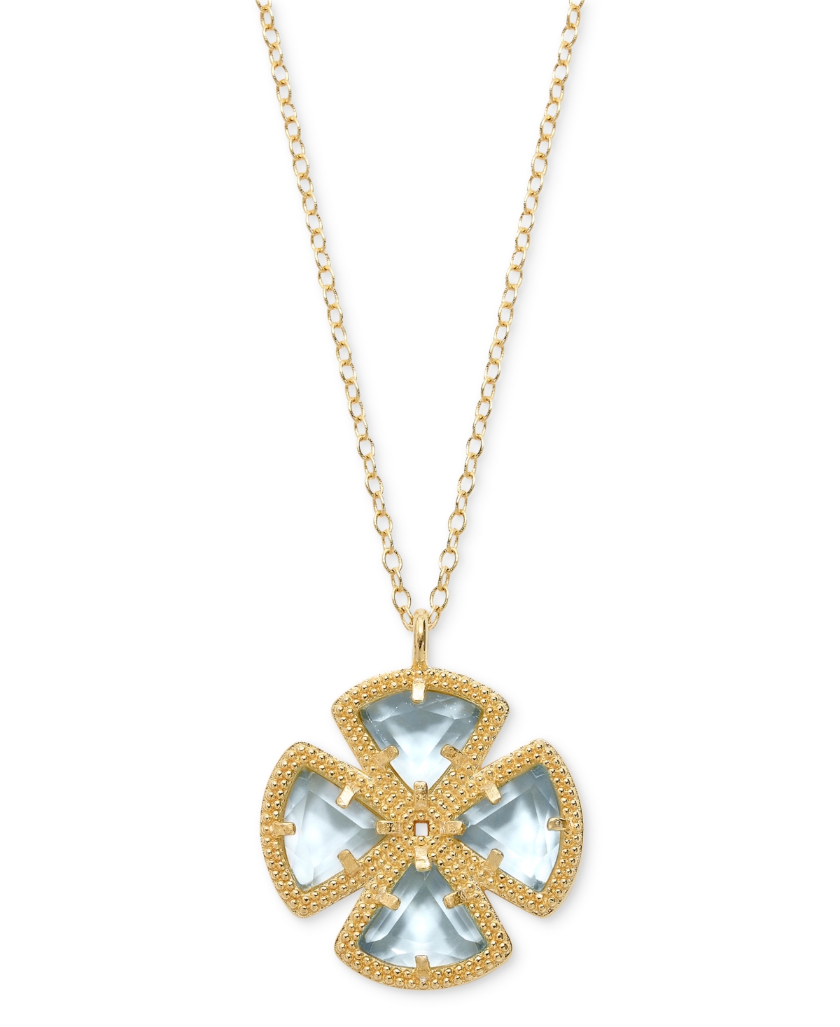 Macy's Green Agate Clover 18" Pendant Necklace (2-7/8 Ct. T.w.) In 14k Gold-plated Sterling Silver (also In In Sky Blue Topaz