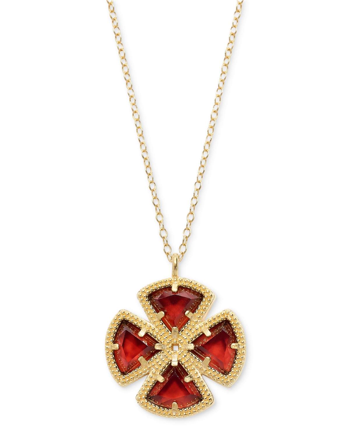 Macy's Green Agate Clover 18" Pendant Necklace (2-7/8 Ct. T.w.) In 14k Gold-plated Sterling Silver (also In In Garnet