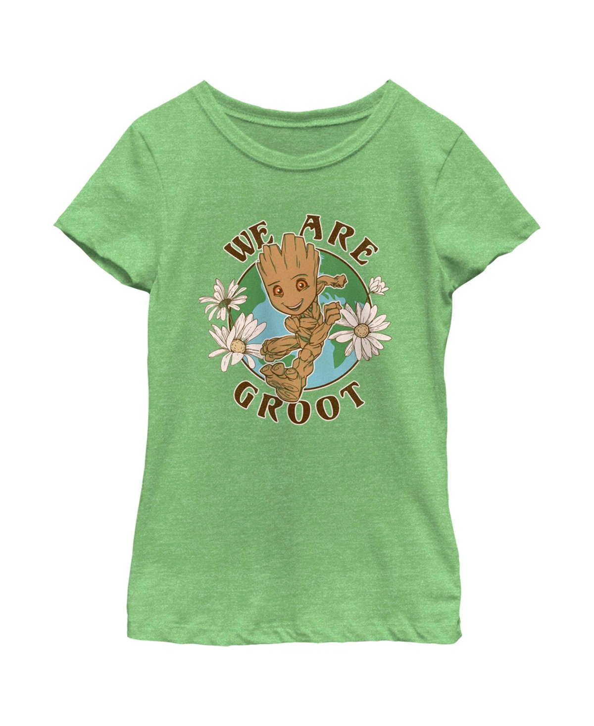Marvel Girl's Guardians Of The Galaxy Earth Day We Are Groot Child T-shirt In Green Apple