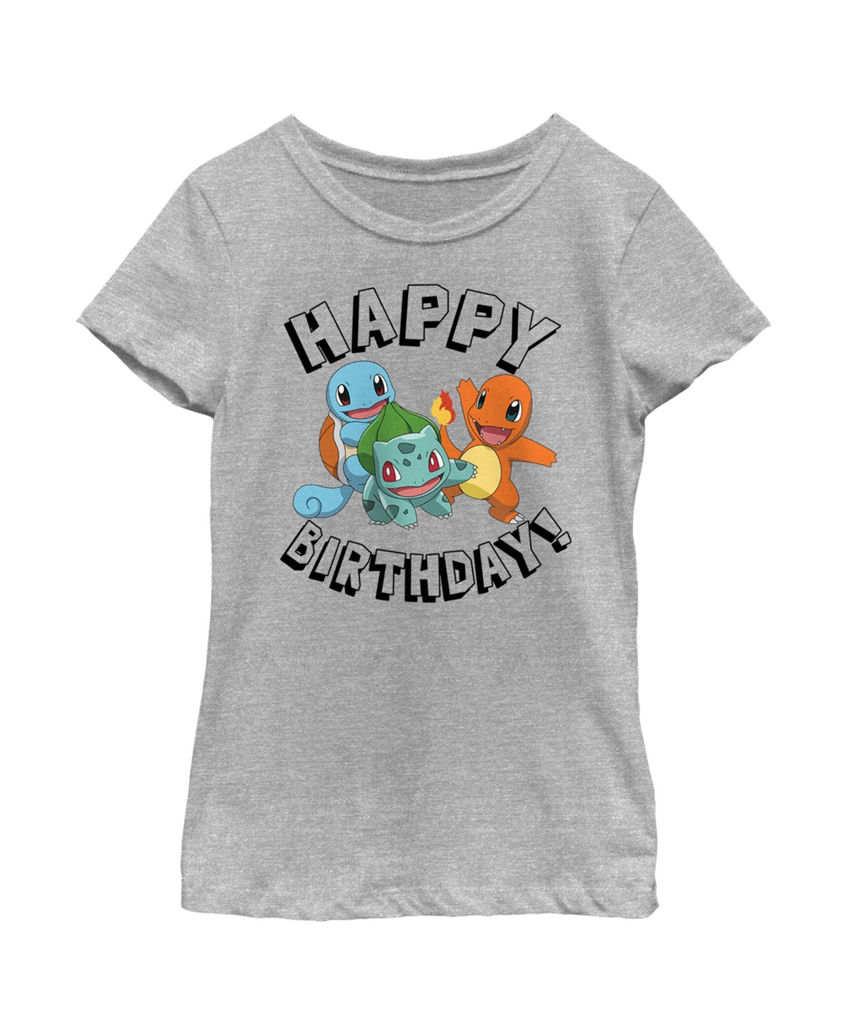 Nintendo Girl's Pokemon Happy Birthday Characters Child T-shirt In Athletic Heather