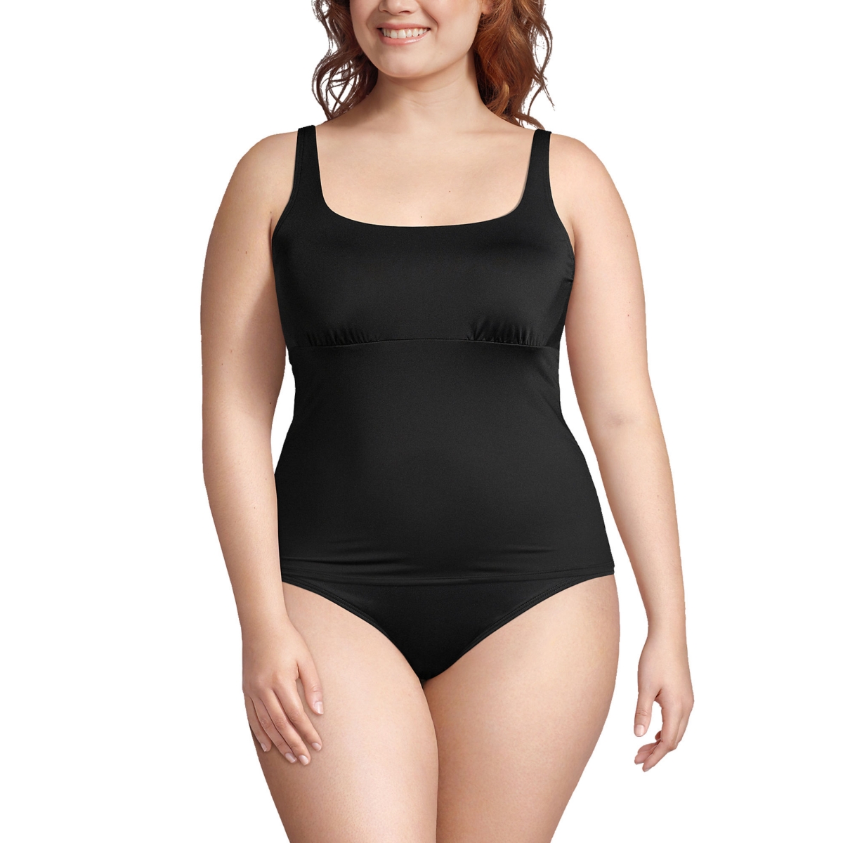 Plus Size Square Neck Underwire Tankini Swimsuit Top Adjustable Straps - Deep sea navy