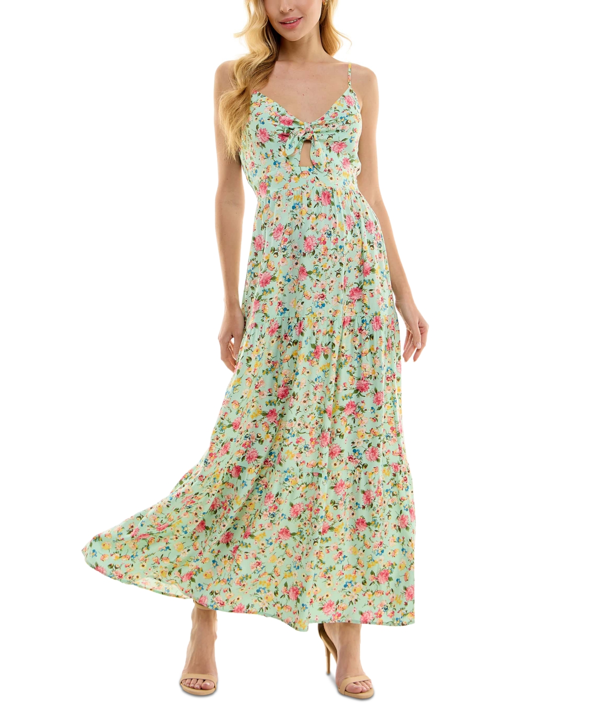 Kingston Grey Juniors' Floral-Print Tiered Maxi Dress