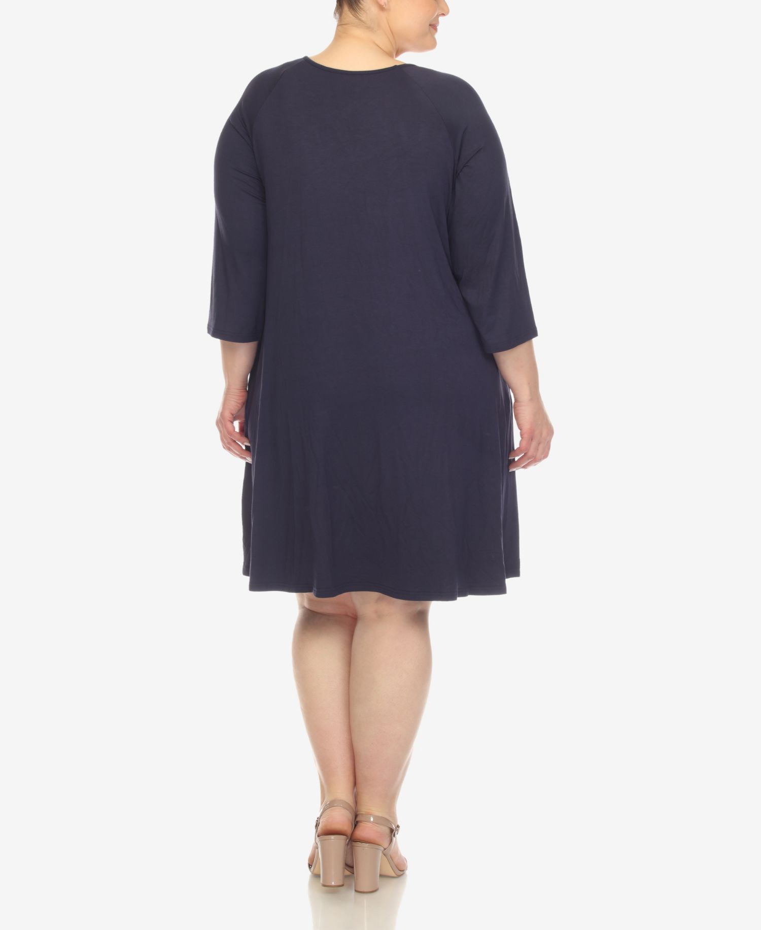 Plus Size Criss Cross Neckline 3/4 Sleeve Swing Dress