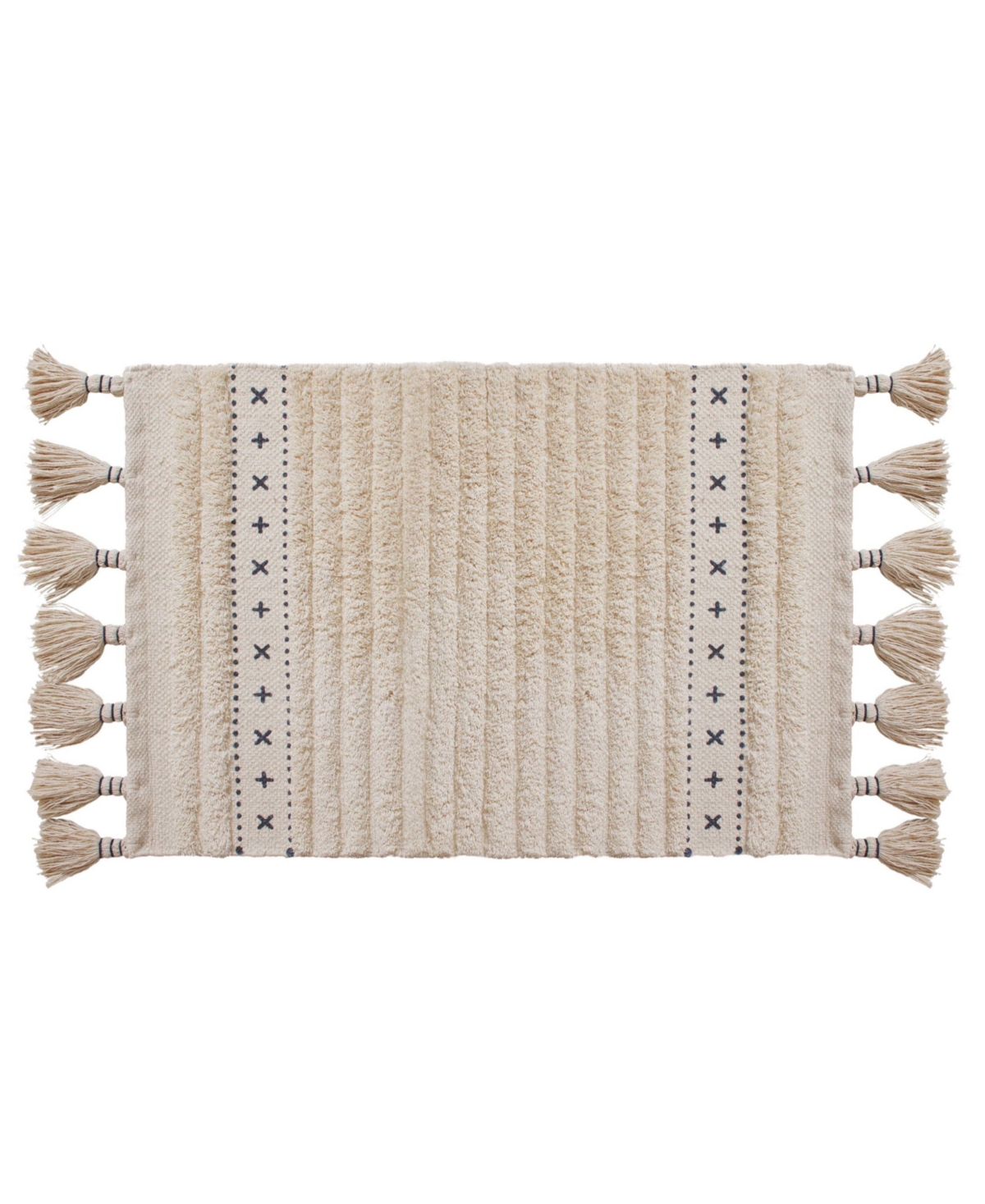 Lucky Brand Overtufted Cotton Fringe Bath Rug, 17" X 32" In Blue