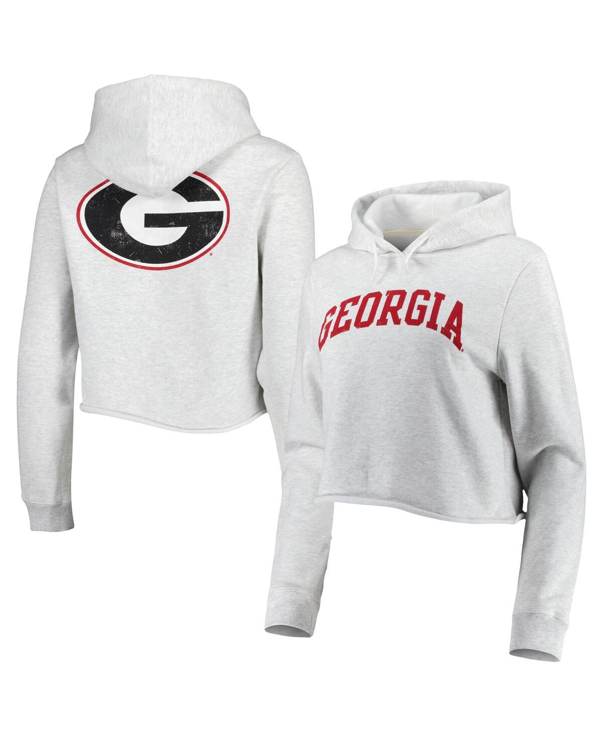 Women's League Collegiate Wear Ash Georgia Bulldogs 2-Hit 1636 Cropped Pullover Hoodie - Ash