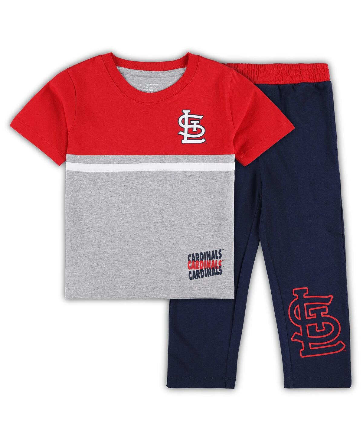 Outerstuff Babies' Toddler Boys And Girls Red, Navy St. Louis Cardinals Batters Box T-shirt And Pants Set In Red,navy