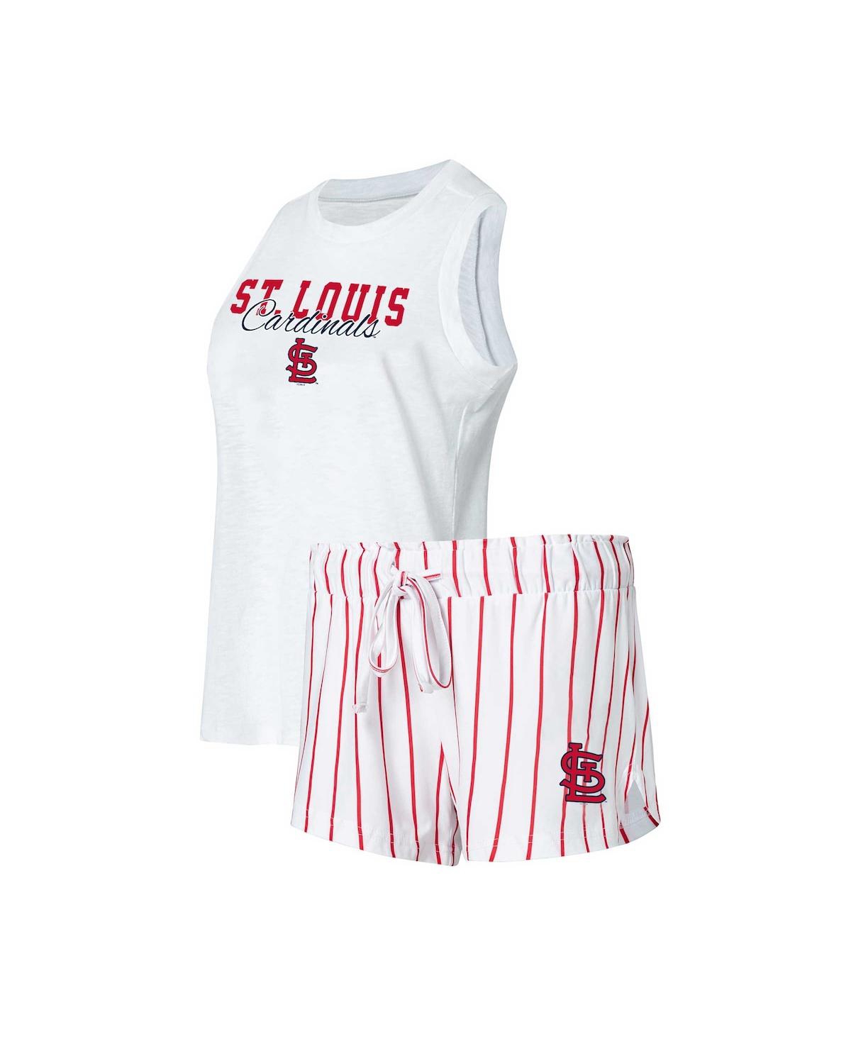 Concepts Sport Women's  White St. Louis Cardinals Reel Pinstripe Tank Top And Shorts Sleep Set