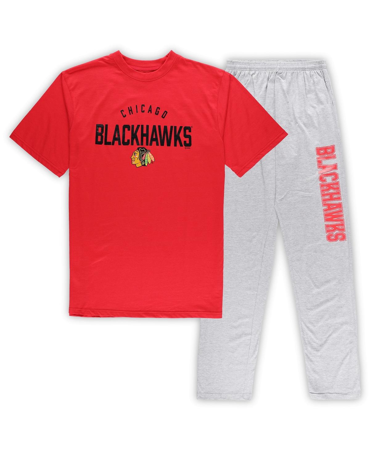 Profile Men's Chicago Blackhawks Red, Heather Gray Big And Tall T-shirt And Pants Lounge Set In Red,heather Gray