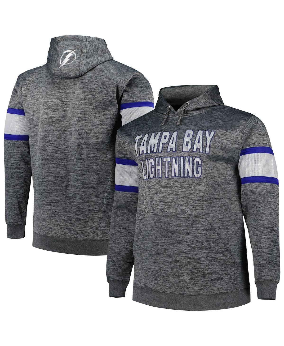 Profile Men's Heather Charcoal Tampa Bay Lightning Big And Tall Stripe Pullover Hoodie In Heather Charcoal