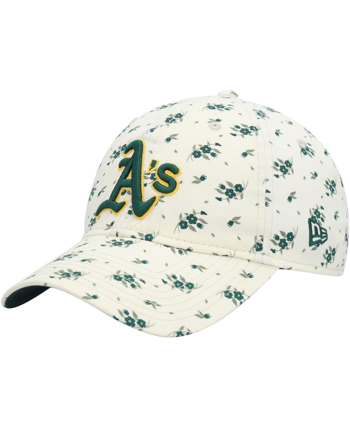 Shop New Era Women's  Cream Oakland Athletics Chrome Bloom 9twenty Adjustable Hat