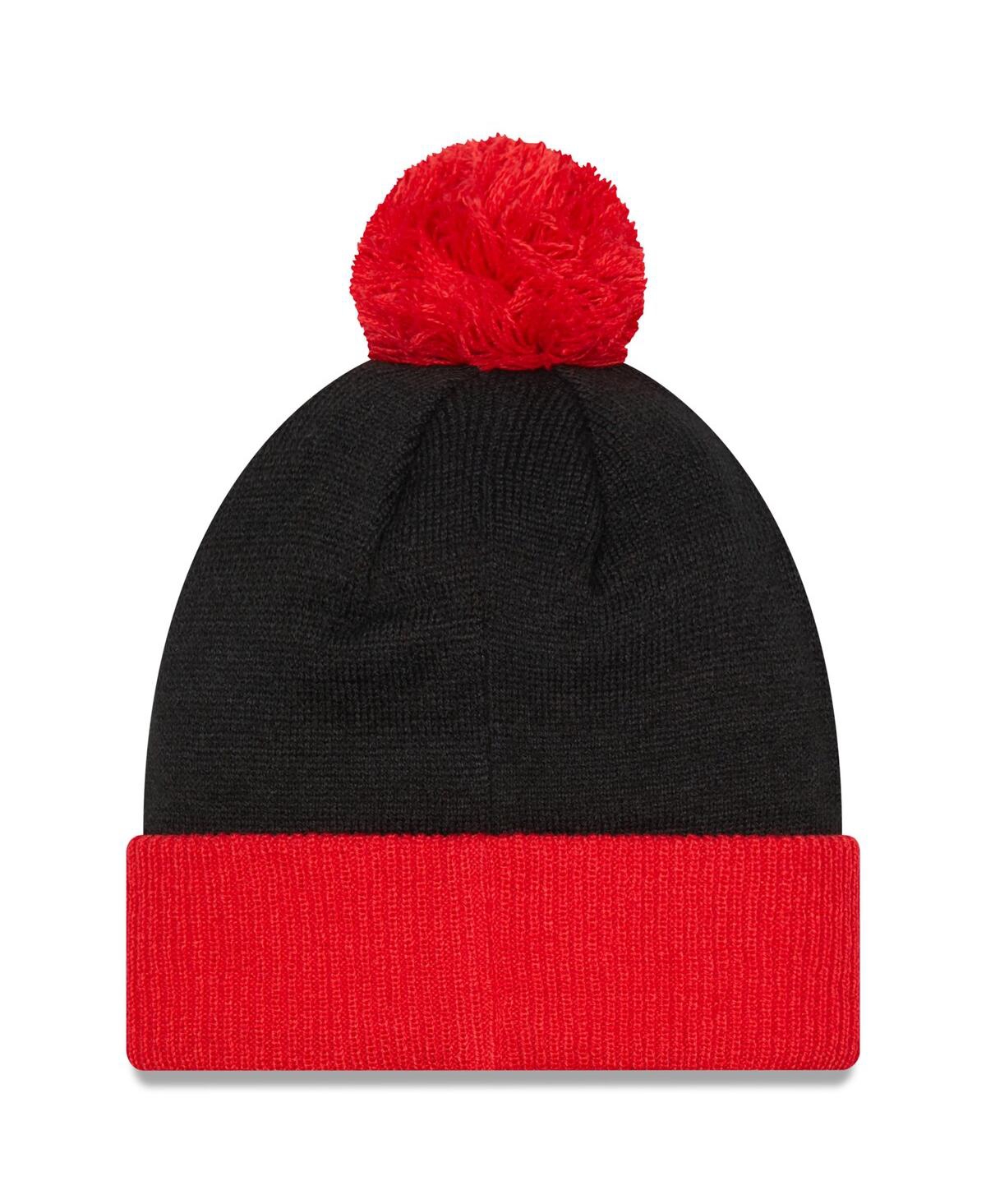 Men's New Era Red Portland Trail Blazers Confident Cuffed Knit Hat with Pom - Red