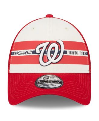 Men's White, Red Washington Nationals Team Stripe Trucker 9FORTY Snapback Hat
