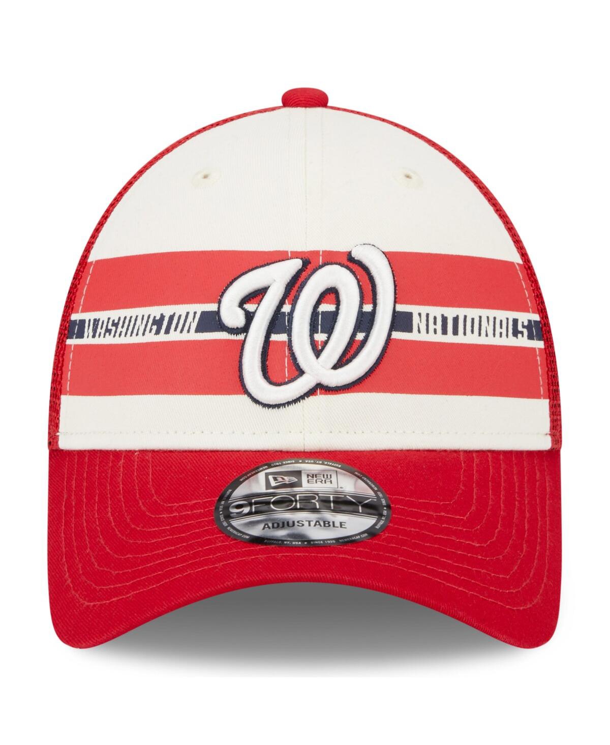 New Era Men's  White, Red Washington Nationals Team Stripe Trucker 9forty Snapback Hat In White,red