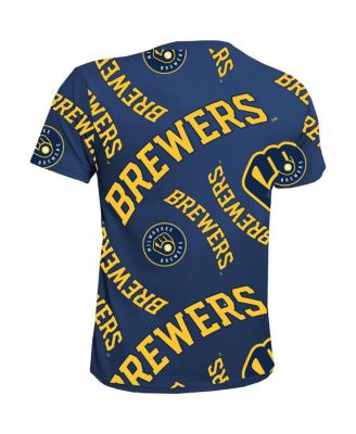 Big Boys and Girls Navy Milwaukee Brewers Allover Team T-shirt