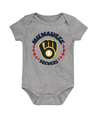Newborn and Infant Boys and Girls Gold, White, Heather Gray Milwaukee Brewers Biggest Little Fan 3-Pack Bodysuit Set
