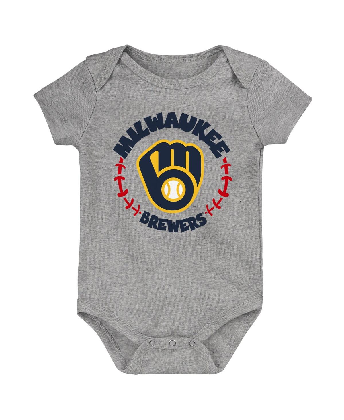 Shop Outerstuff Newborn And Infant Boys And Girls Gold, White, Heather Gray Milwaukee Brewers Biggest Little Fan 3-p In Gold,white,heather Gray