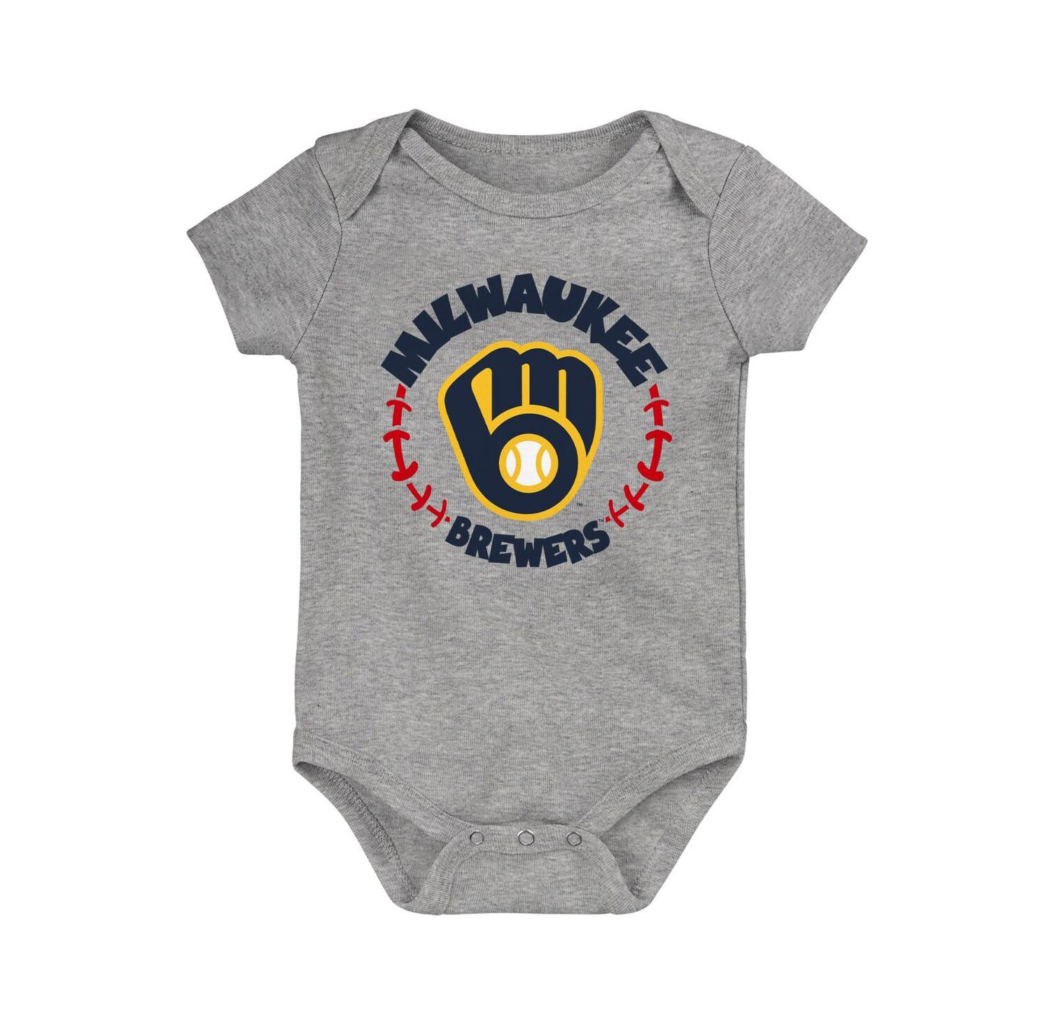 Newborn and Infant Boys and Girls Gold, White, Heather Gray Milwaukee Brewers Biggest Little Fan 3-Pack Bodysuit Set