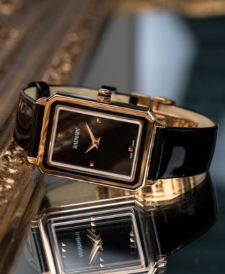 Women's Swiss Eirini Black Leather Strap Watch 25x33mm