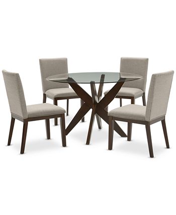 Furniture Amy 5 Pc. Dining Set Round Glass Table 4 Side Chairs