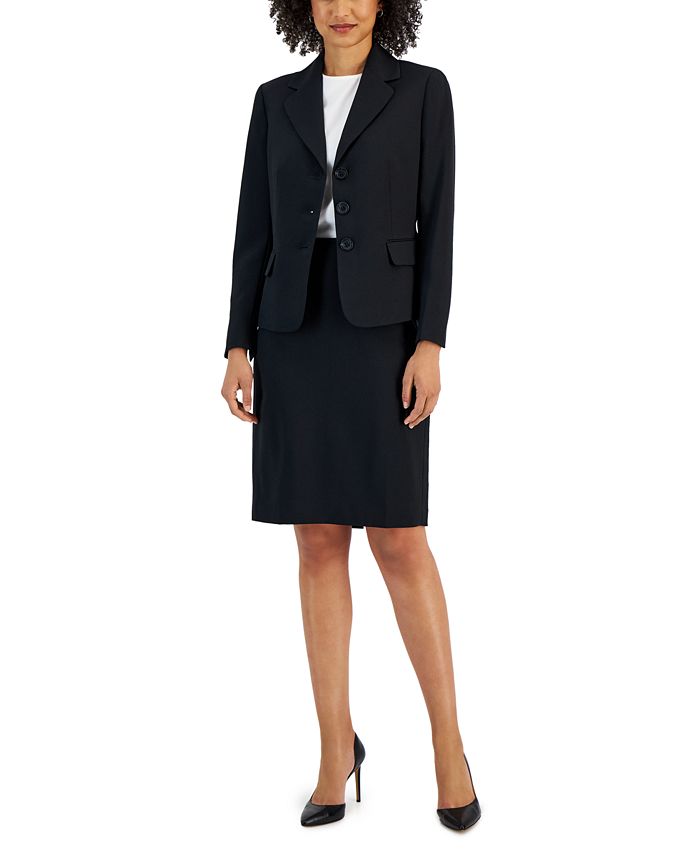 Le Suit Women's Notch-Collar Three-Button Skirt Suit - Macy's