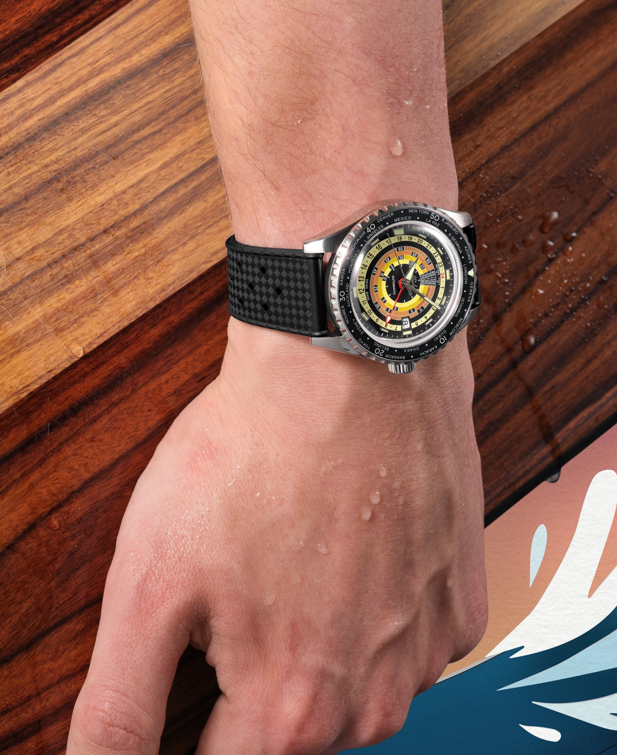 Shop Mido Unisex Swiss Automatic Ocean Star Decompression Worldtimer Black Rubber Strap Watch 41mm
