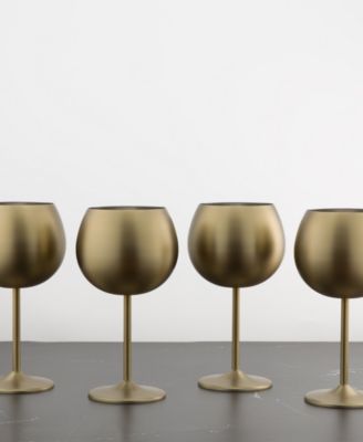 12 Oz Brushed Gold Stainless Steel Red Wine Glasses, Set of 4