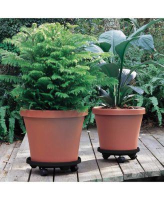 Plant Caddie With Saucer Tray and Wheels, Round, Black 14in