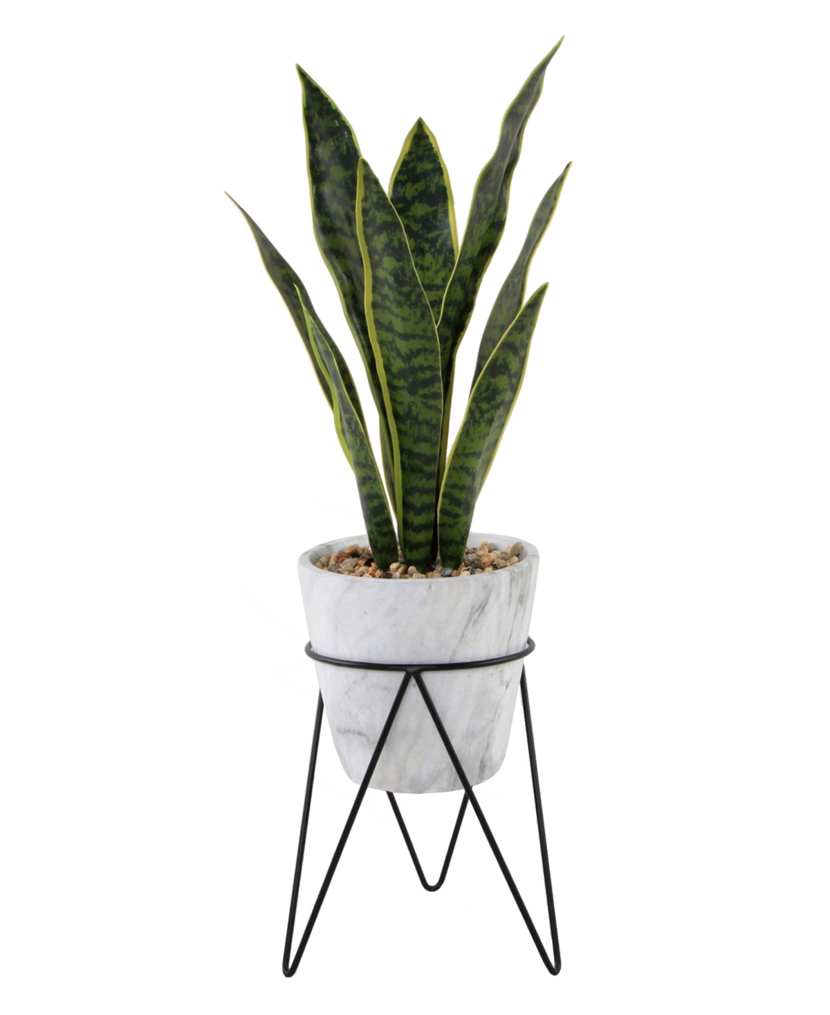 21" Snake Plant in Marble on Metal Stand - White
