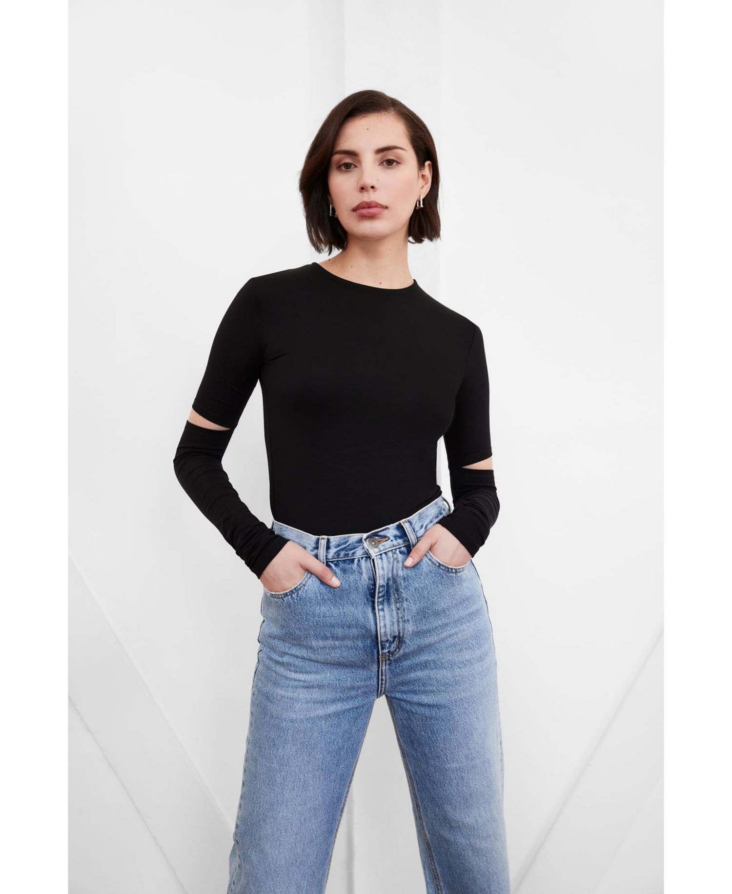 Women's Indra Long-Sleeve Stretch Jersey Top with Elbow Cutouts