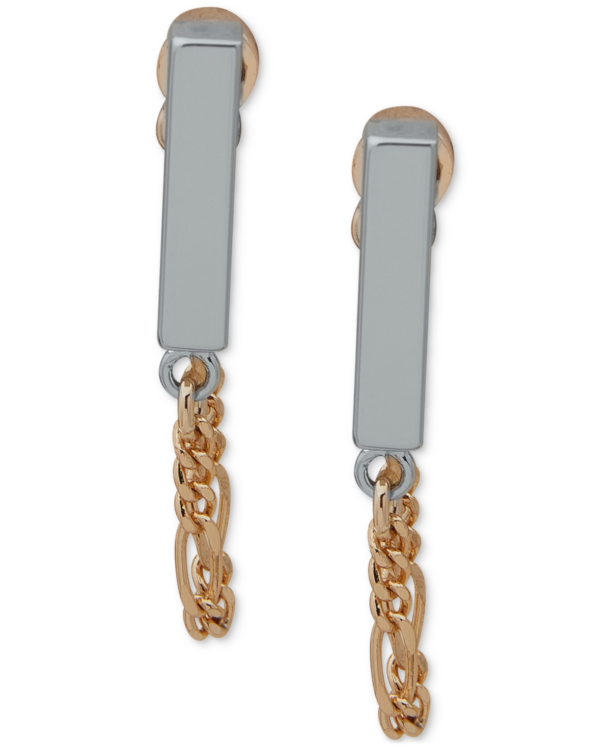Dkny Two-tone Bar & Chain Front-and-back Earrings In Gold