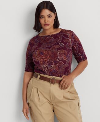 Lauren Ralph Lauren - Plus Size Boatneck Elbow-Sleeve Top