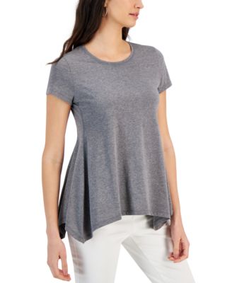 Style & Co - Women's Solid-Color Pleated-Neck Short-Sleeve Top