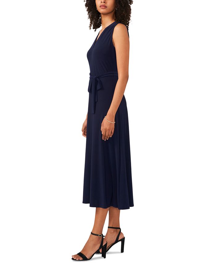sleeveless v neck tie waist shirt dress