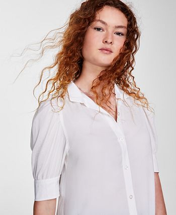 Calvin Klein Jeans Women's Stand-Collar Charmeuse Puff-Sleeve